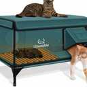 Indestructible X-Large Heated Cat House for Outside Winter, 100% Waterproof, Safe Escape Door, Insulated Outdoor Cat Shelter with Heater for Feral Barn Cat Kitty (Forest Green, 30"x17"x20")