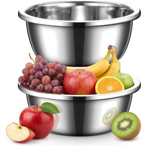 3 Pcs Large Stainless Steel Mixing Bowls, 15 Quart Oversized Metal Bowls for Serving, Baking, Mixing, Marinating, Home Cooking or Commercial Use