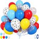Red Yellow Blue Party Balloons, 12 Inch Dog Paw Print Balloons, Red Blue Yellow Latex Balloons with Confetti Balloons for Dog Paw Themed Boys Girls Kids Birthday Baby Shower Party Decor