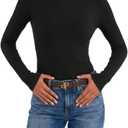Women's Long Sleeve Rib Knit Slim Fit T-Shirt, Basic Casual Top, Underscrubs Layer, Fall Outfit (L)
