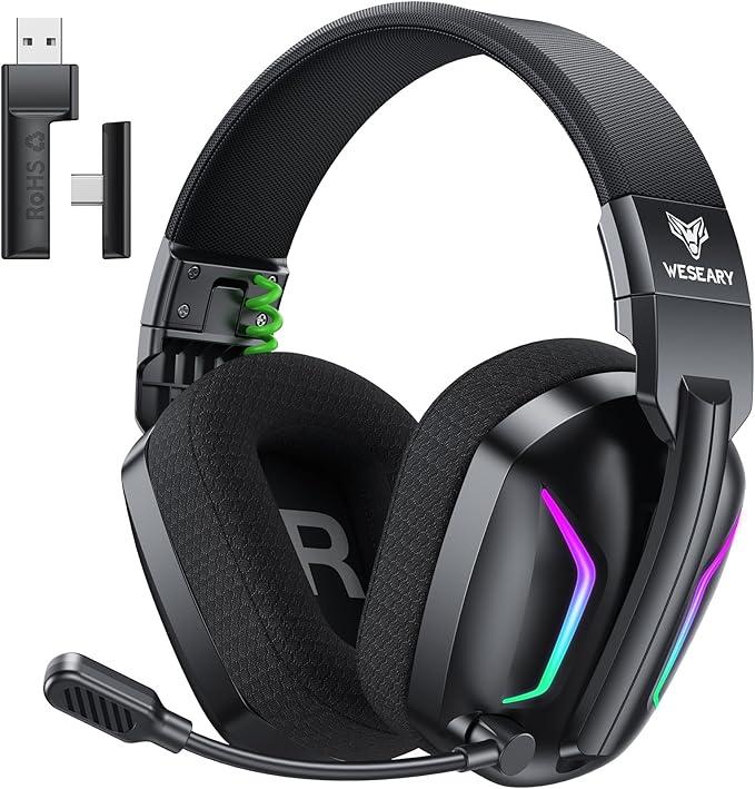 WESEARY Wireless Gaming Headset for PS5, PS4, PC, Switch & Mac, 20ms UltraLow Latency, 2.4GHz USB & Bluetooth 5.4 Gaming Headphones with Mic, 50H Battery Life, 3D Spatial Audio, Dynamic Lighting
