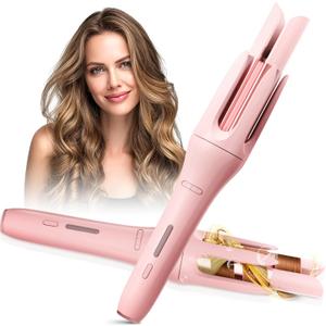 Automatic Rotating Curling Iron with 3 Temperature Fast Heating, Auto Hair Curler with Timer Settings, Anti-Tangle, Automatic Shut-Off and Scalding for Hair Styling, Pink