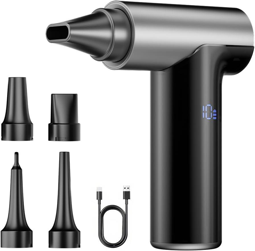 Compressed Air Duster, 200000RPM Super Power Electric Air Duster, 11-Gear Stepless Speed Mini Blower with Aluminum Alloy, Cordless Dust Blower for Computer, Keyboard, House, Outdoor, and Car