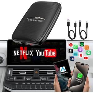2025 Upgraded Wireless CarPlay and Android Auto Adapter -Built in YouTube Support TF Card,Magic Car Play AI Box Convert Wired to Wireless Dongle, Apple Carplay Adapter for Cars from 2016 (Black)
