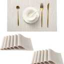Leetaltree Pale Beige Placemats Set of 12 - Heat Resistant Non-Slip Place mats for Dining Table, Washable Durable PVC Vinyl Woven Table Mats（Pale Beige, 12）