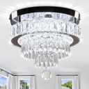 11.8" Modern LED Crystal Chandelier-Flush Mount Ceiling Light Fixture with K9 Crystals,Stainless Steel Small Chandelier for Bedroom Dining Room Hallway Entryway Foyer Closet,Energy Efficient 6500K (MC002-Cool)