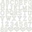 40PCS Pearl Rhinestone Letters Numbers Patches Self Adhesive Alphabet A-Z Glitter Number 0-9 Heart Pearls Repair Patch Stickers for DIY Clothing Bags Backpacks Crafts Decor (White with Silver Rhinestones)