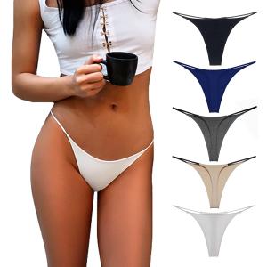Thong for Women Cotton Underwear Low Rise Panties Woman G-String Thongs (Black), Small