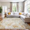 Area Rug 8x10 Machine Washable Rug Vintage Traditional Floor Cover Foldable Thin Retro Indoor Non Slip Carpet Floral Print Mat Bedroom Living Room Dining Room Office,Hidden Pattern Gold