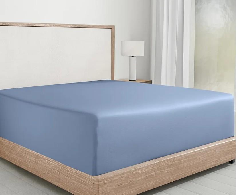 Design Den Fitted Sheet Queen, Soft 100% Cotton Sateen, Deep Pocket, Durable All-Around Elastic, Head/Foot Side Indicators, Queen Fitted Sheet Cotton (Blue Hydrangea)