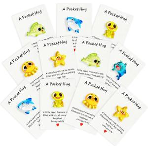 3 x 12 Sets of Valentine's Day Pocket Hug Cards, Ocean Animals Encouragement Pocket Hug Cards, Keepsake Exchange Cards for Colleagues and Family,Small Emotional Support Gifts, Easter Eggs Fillers, Long-Distance Gifts