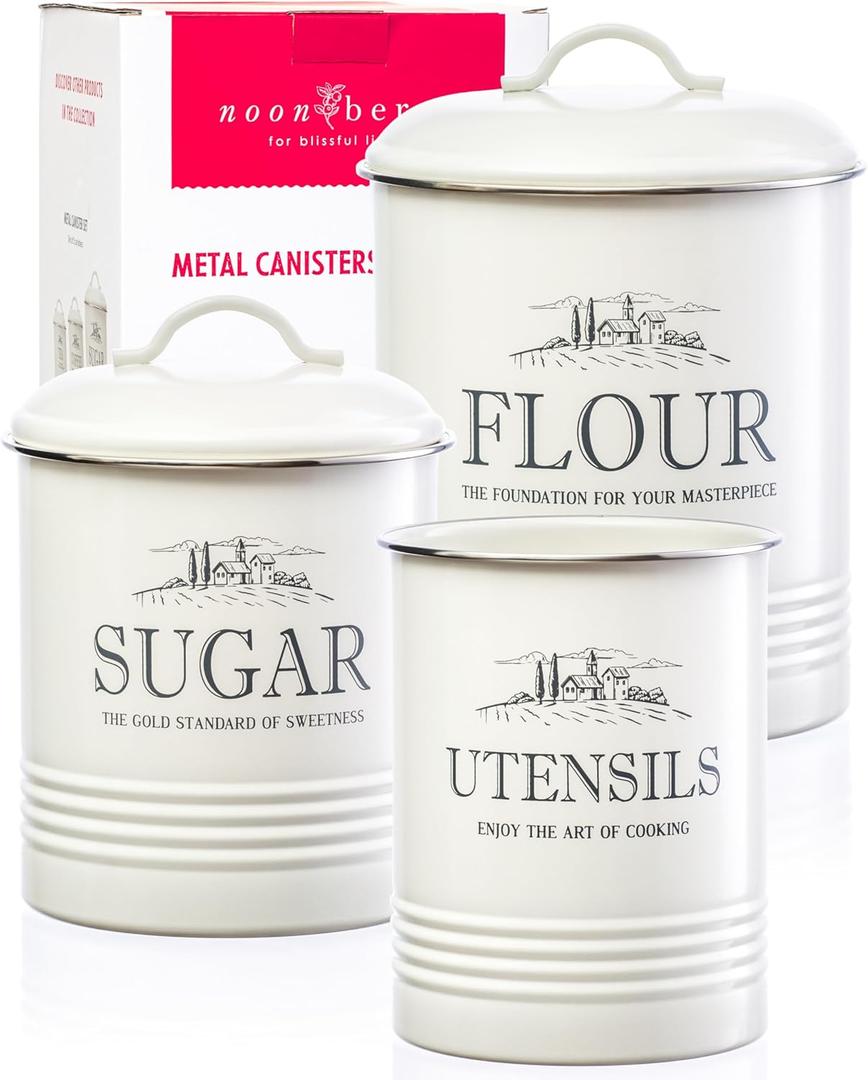 Kitchen Canisters for Countertop 2-Piece Airtight Canister Set for the Kitchen Counter with Utensil Holder Flour Sugar Containers Cream-White Magnolia Finish