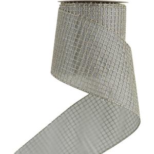 HUIHUANG Champagne Glitter Wired Ribbon 4 inch for Christmas Tree, Champagne and Blue Square Mesh Wired Ribbon for Large Bows, Garlands, Wreaths, Swag, Gift Wrapping, Home Decor- 10 Yards