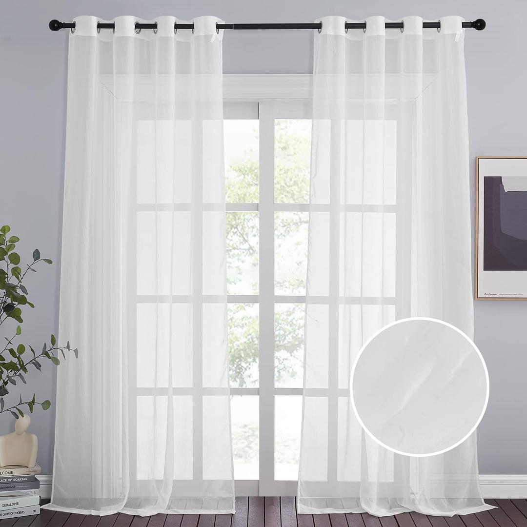 NICETOWN Living Room Sheer Window Curtains 95 inches Long, Crushed Sheer Window Treatment Grommet Voile Panels Balance Light and Privacy for Large Window (104" Wide Total 2 Pieces, Ivory)