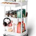 3 Tier Rolling Cart Organizer,Laundry Room Bathroom Organizers and Storage Office Shelves Mobile Shelving Unit Kitchen Trolley Cart with Wheels for Art,Craft,Diaper,Bedside,Snack(White)