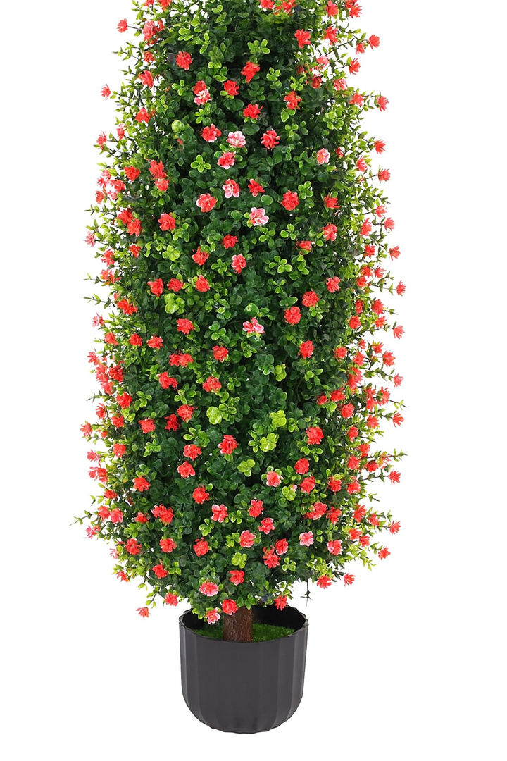 Sunnyglade 2 Packs Artificial Rose Tree 3FT- Fake Floral Plant Tree in Pot- Decorative Topiary Plant - Cement Filled Potted Faux Flower Plant for Home Office Porch Decor Indoor Outdoor, Red