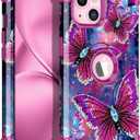 LONTECT for iPhone 14/ iPhone 13 Case Glow in The Dark Three Layer Heavy Duty Shockproof Hard PC+Soft Silicone Rugged Full Body Protective Case for Women Girls,Purple Red