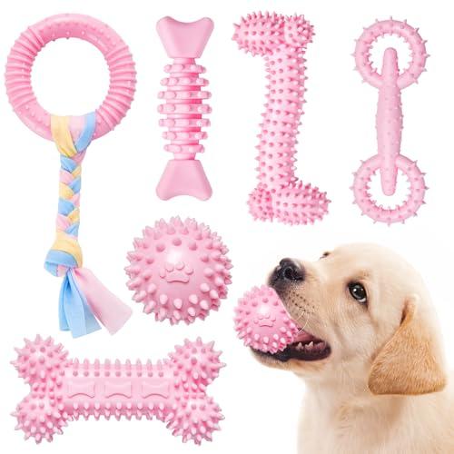Bininl 6 Pack Dog Chew Toys for Puppy Cute Blue Small Dog Toys Puppy Dog Toys for Teething Soft Durable Interactive Chew Toy for Small Dogs Light Pink