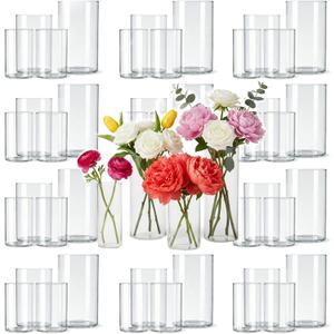 48pcs Glass Cylinder Vases for Centerpieces,Clear Flower Vases for Wedding Decorations and Indoor Home Decor, Hurricane Candle Holder for Table Shelf, Party