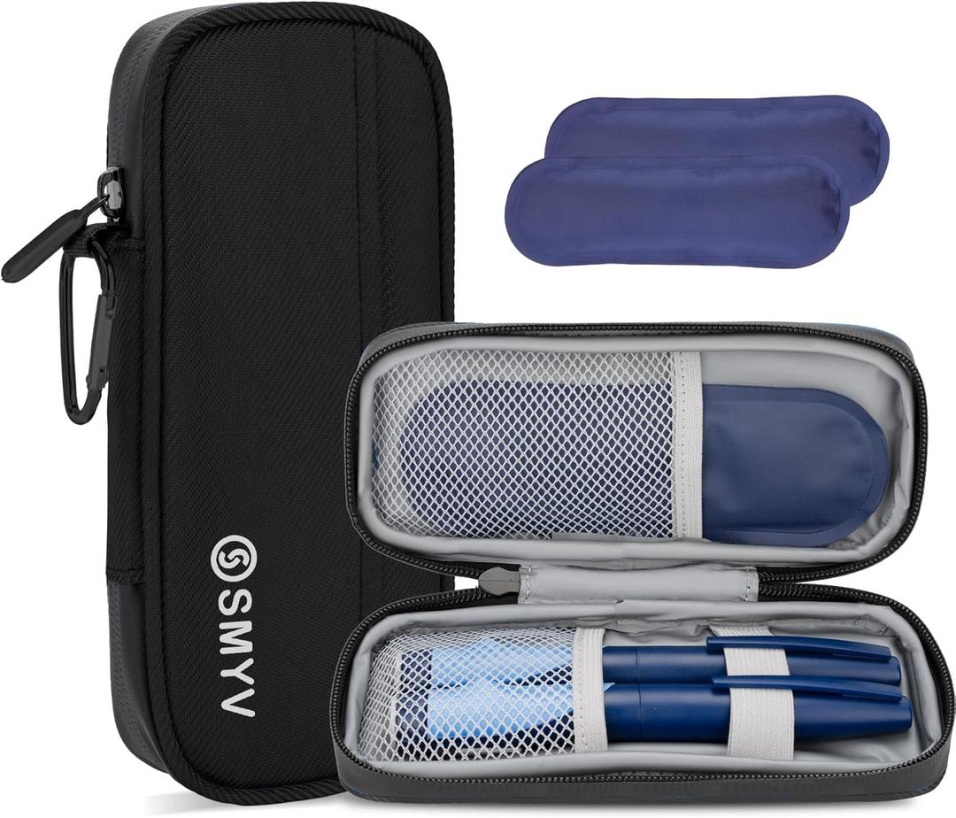 SMYV Insulin Cooler Travel Case with 2 TSA Approved Ice Packs, Medication Cooler for Diabetic Supplies, Compact for Travel and Daily Life (Black)