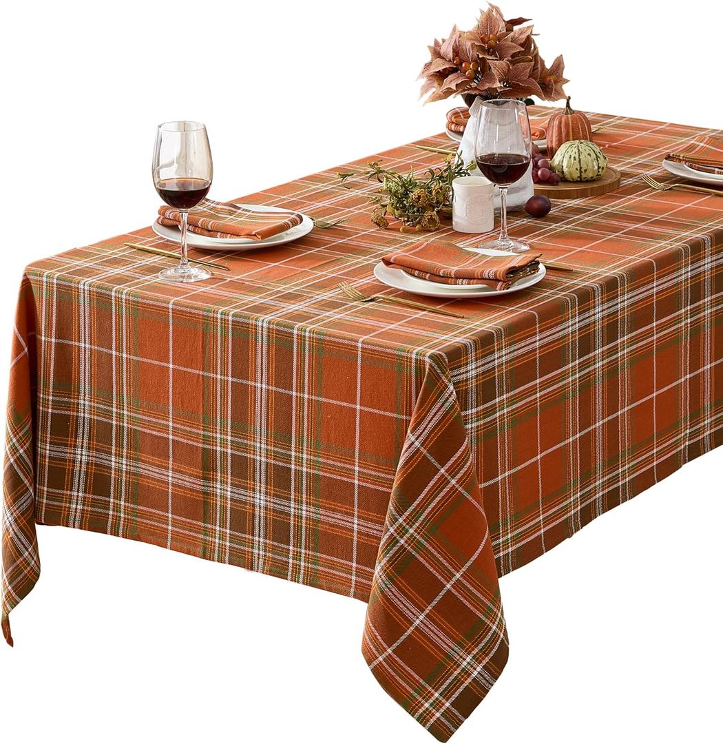 Newbridge Thanksgiving Culloden Plaid Fabric Weave Tablecloth Traditional Bold Rust Green 100% Cotton Plaid Table Cover, 52 x 70 Inch Rectangle