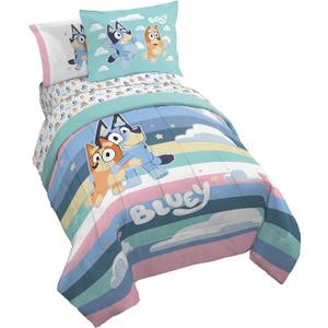 Jay Franco Kids Comforter Set Includes Sheets and Pillow Covers - Soft and Cozy Bed Set for Stylish Room Decor, Multi - Bluey 5 Piece Twin Size Bedding