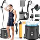 Portable Shower with Heater 6000mAh Rechargeable Camping Shower with LED Display, 3 Spray Modes, IPX7 Waterproof Shower Pump Foldable Bucket Outdoor Showering for Hiking RV Car Travel Pet
