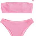 ZAFUL Women Strapless High Cut Bandeau Bikini Lace Up 2 Pieces Swimwear (Large, 0-pink)