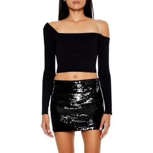 Forever 21 Women's Asymmetrical Sweater-Knit Crop Top (Black, XS)