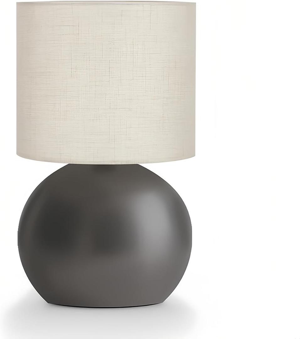 Modern Small Table Lamp with Grey Metal Base and Linen Shade, 10.4 Inch Nightstand Light for Bedroom, Living Room, Desk, Dorm