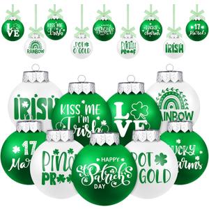 Hotop 18 Pcs St. Patrick's Day Ball Ornament Irish Green White Shamrock Tree Hanging Ornaments Decorations St. Patrick's Day Decor for for Home Xmas Tree Party Decor