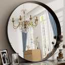 32 Inch Round Bathroom Mirror - Wall Mounted Circle Mirror with Metal Frame, Modern Home Suitable for Bathroom, Vanity, Entryway, Living Room, Wall Decor, Black