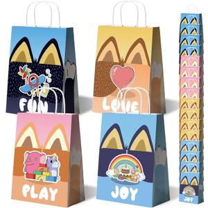 TimEmbrace Blue Puppy Goodie Bags, 16 Count Small Party Favor Bags and Gift Bags for Kids Birthday, Holiday Events and Treats, Eco-Friendly Reusable Paper, 8.27 x 5.9 x 3.2 Inches