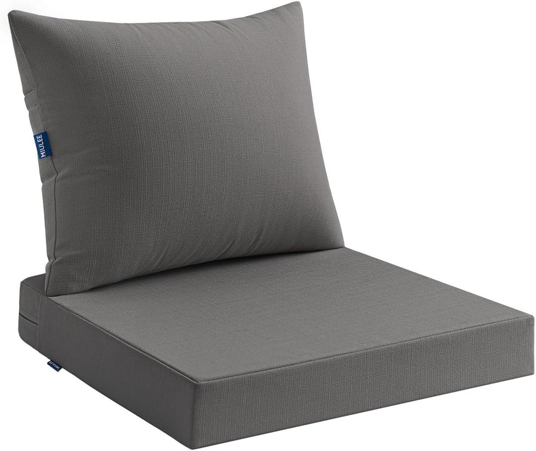 MIULEE Dark Grey Outdoor Chair Cushion 24x24 Inch for Patio Furniture Linen Textured Waterproof & 3 Year Color Fastness Seat and Back Couch Cushion with Ties No Slip Design