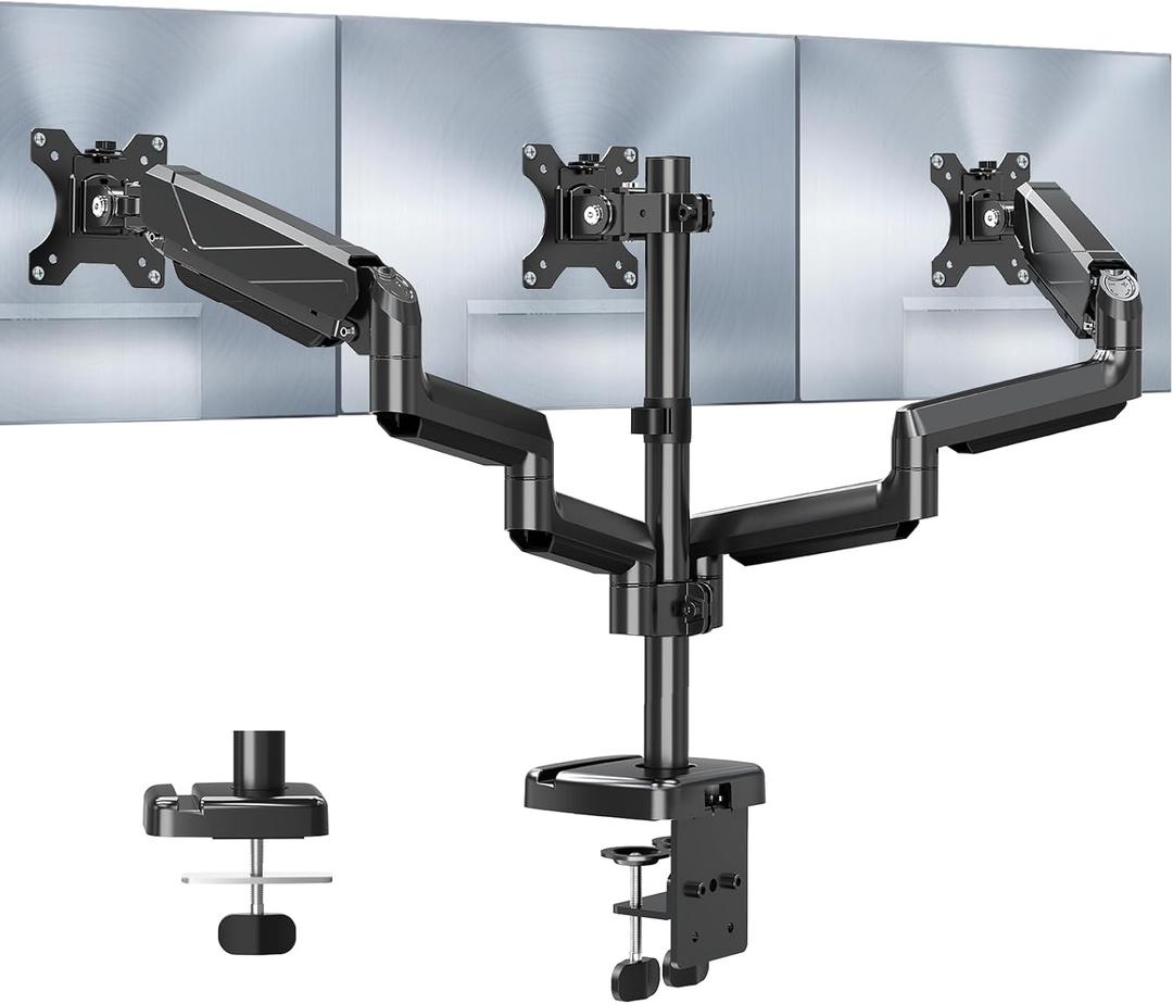 MOUNT PRO Triple Monitor Mount, 3 Monitor Desk Arm fits Three Max 27" LCD Computer Screens, up to 17.6lbs Each, Premium Gas Spring Display Stand with Tilt Swivel Rotation, Vesa Mount 75x75,100x100