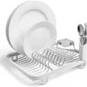 Umbra Sinkin Dish Drying Rack Drainer Caddy with Removable Cutlery Holder Use in Sink or On Counter, Standard, White/Nickel