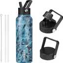 BJPKPK Insulated Water Bottles with Straw Lid, 40oz Stainless Steel Water Bottles with 3 Lids, BPA Free Leakproof Thermo, Tumblers, Cups for Sports, Gym- Ocean