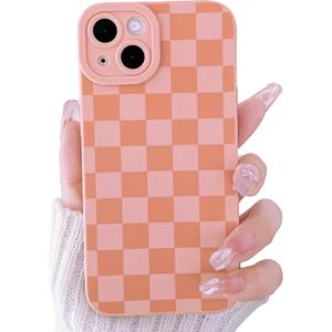 Lovmooful Compatible for iPhone 14 Case Cute Checkerboard Lattice Plaid with Color Design for Girls Women Soft TPU Shockproof Protective Girly for iPhone 14 Case-Pink