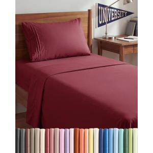 Twin XL Size 3 Piece Sheet Set - Comfy Breathable & Cooling Sheets - Hotel Luxury Bed Sheets for Women & Men - Deep Pockets, Easy-Fit, Soft and Wrinkle Free Sheets - Burgundy Oeko-Tex Bed Sheet Set