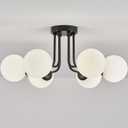 Modern Semi Flush Mount Ceiling Light,Black White Glass Shade Semi Ceiling Light 6-Light,Sputnik Chandeliers for Bedroom Living Room Hallway Dining Room Lighting Fixture