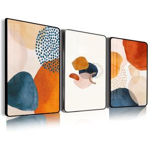 SERIMINO Framed Abstract Wall Art for Living Room Boho Wall Decor Navy Blue Orange Terracotta Pictures Modern Nordic Minimalist Artwork for Bedroom Bathroom Kitchen Paintings for Home Decorations (28L" x 20W", Black Framed - Colorful Boho Minimalist)