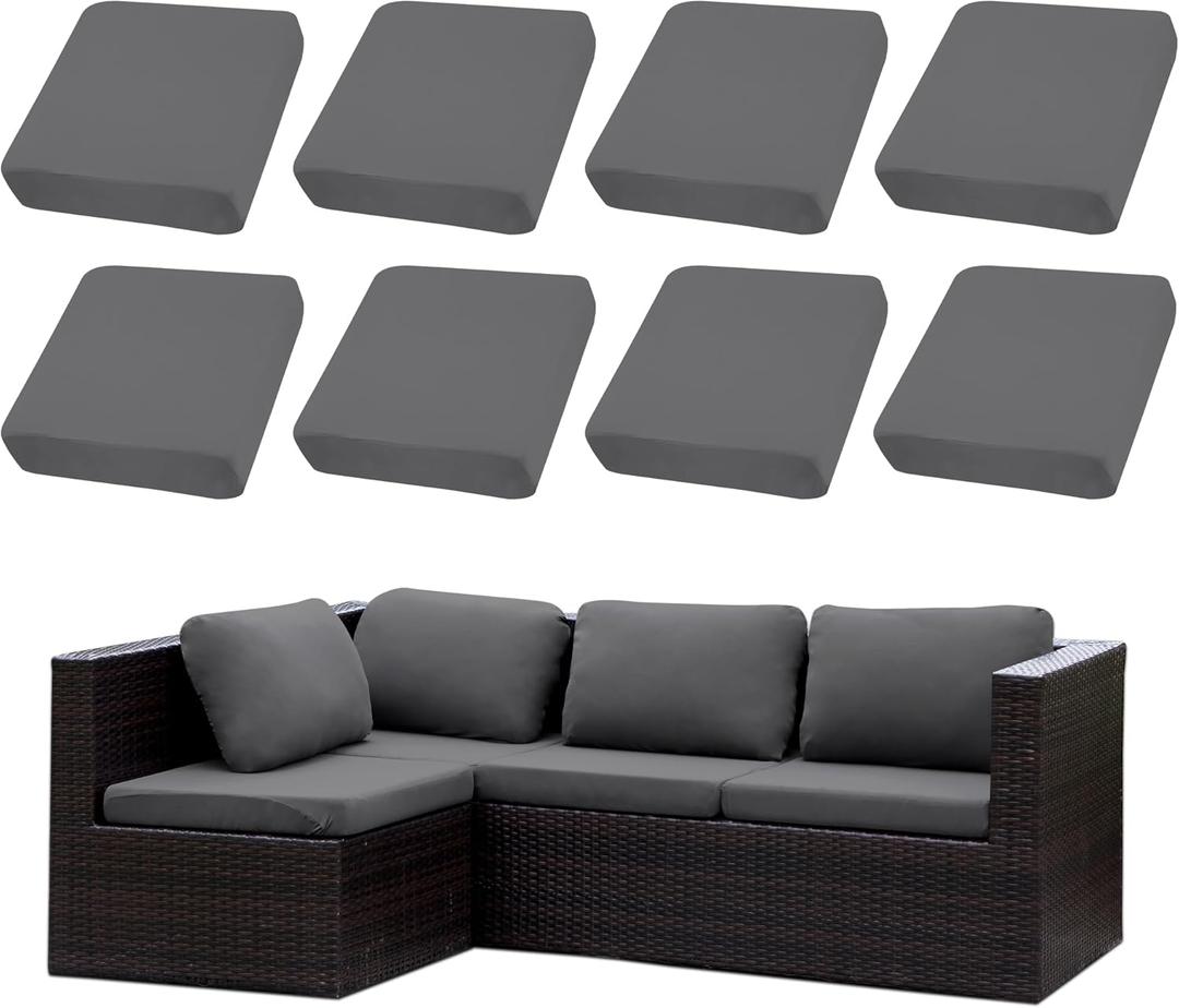 Outdoor Cushion Covers Set,8PCS Patio Furniture Couch Seat Slipcovers, Replacement for Sofa Sectional Chair(CoverOnly) (Grey)
