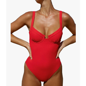Women's Contrast Trim Knotted Slimming One-Piece Swimsuit Vintage Bathing Suits M