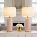 PoKat 25'' Table Lamps Set of 2 for Bedroom with 3-Way Dimmable Touch Control, Bedside Lamps with USB A+C Ports for Living Room, Modern Ceramic Pink Lamps for Kids Girls Decor (2 Bulbs Included)