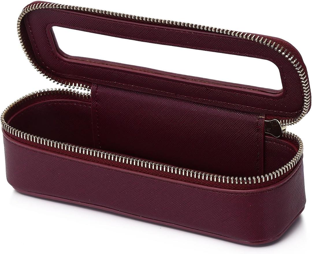 Makeup Brush Bag Slim Clear Makeup Bag Travel Cosmetic Case and Brush Holder Waterproof Toiletry Makeup Bag with Zipper Purse Organizer for Women (Burgundy, Slim)