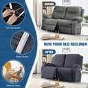 TAOCOCO Recliner Loveseat Cover, Stretch Jacquard Reclining Loveseat Cover Furniture Protector Sofa Slipcovers 2 Seat Recliner Covers with Elastic Bottom for Kids, Pets (Dark Grey)