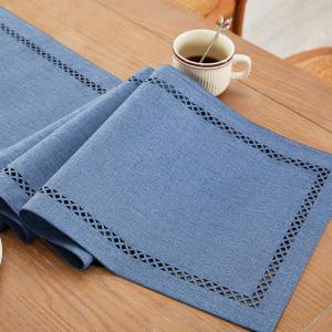 Burlap Style Farmhouse Table Runner, 13 x 72 Inch Blue, Rustic Geometric Hollow Table Runners 72 Inches Long for Dresser Table Everyday Use, 13x72 Inches, Blue