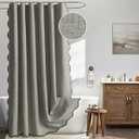 MIULEE 84" Long Scalloped Shower Curtain Linen Textured with 12 Metal Hooks Cute Extra Long Heavy Duty Washable Waterproof Cloth Shower Curtains with Black Border for Bathroom Hotel Bathtub, Grey