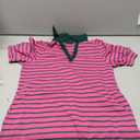 BLENCOT Women's Casual Polo V Neck T Shirt Striped Dress Summer Puff Short Sleeve MIdi Dresses (Pink, L)