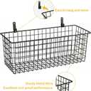 2 Sets Extra Large Hanging Wall Basket, Black Metal Wire Baskets with Steel Hooks for Organizing, WallmountedFruit Vegetable Toy Snack Storage, Home Kitchen Bathroom Laundry Pantry Organizer